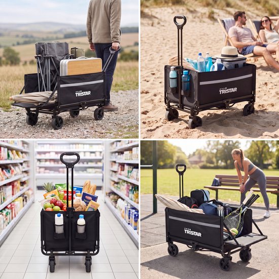 Tristar Bolderkar Opvouwbaar – 120 L – 100 kg Draagvermogen – Staal – Zwenkwielen – Inklapbare Bolderwagen Met Laadklep - Incl. Waterdichte Hoes - Compact - Festival - HC‑0917 — afbeelding 2