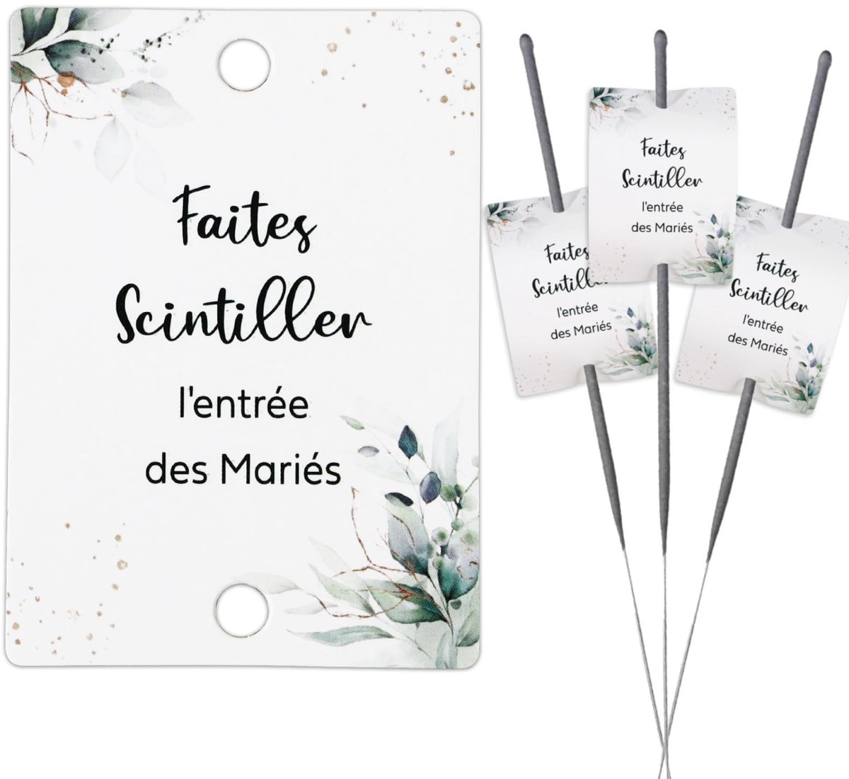 Dailygoods- Trouwlabels Eucalyptus Goud - Decoratie - Gastcadeau - Wonderkaarsen - 50 Stuks - Wit Karton - Trouwdecoratie