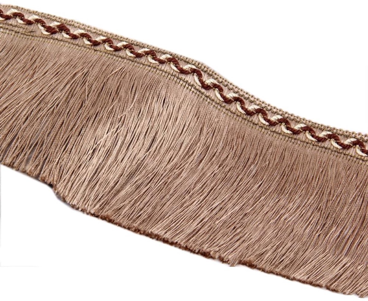 Dailygoods- Decoratielint 13 cm breed - Polyesterzijde - Kwastjes - Sierband - Doe-het-zelf knutselen - Beige - Franje