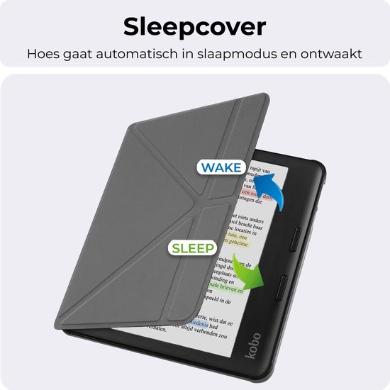 Hoes geschikt voor Kobo Libra Colour - E-reader hoesje - Bookcase cover - Beschermhoes - Trifold - Tablet case - Grijs - Jonyx — afbeelding 4