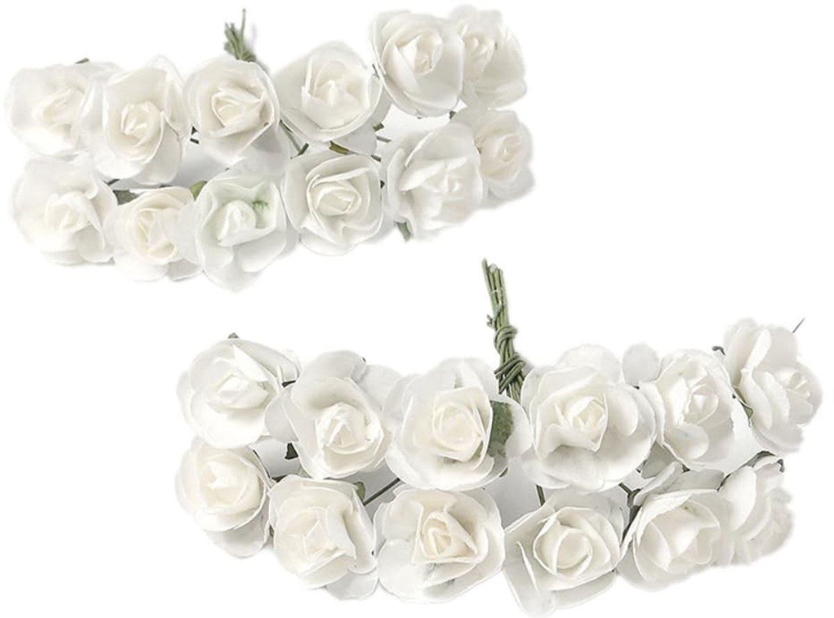 Dailygoods- Kunstrozen Klein Decoratief Boeket - 12 Stuks - Papieren Bloemen - Mini-Rozen - Doe-Het-Zelf Decoratie - Afmeting 8 cm