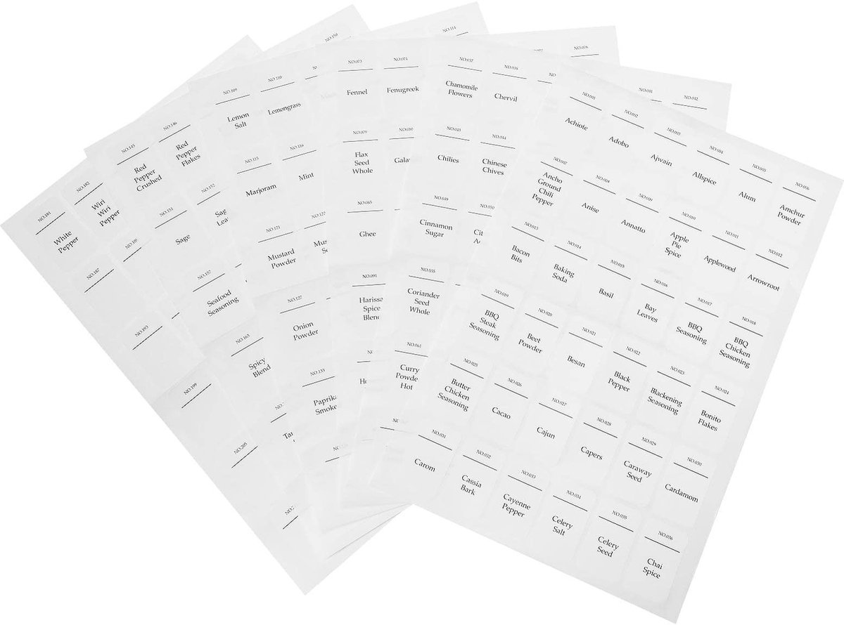 Dailygoods- Kruidenpot Etiketten 216 Stuks - Zelfklevende Stickers - Waterdicht - Minimalistische Labels - PVC Materialen - 3x5 cm Formaat - Keukenlabels