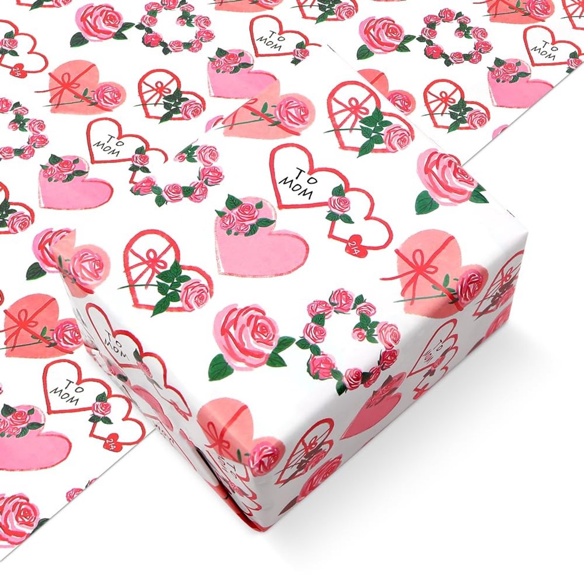 Dailygoods- Cadeaupapier Hoge Kwaliteit - Inpakpapier Moederdag - Inpakpapier 4 Vellen - Cadeaupapier Roze - Cadeaupapier Hart - 50x70 cm per Vel