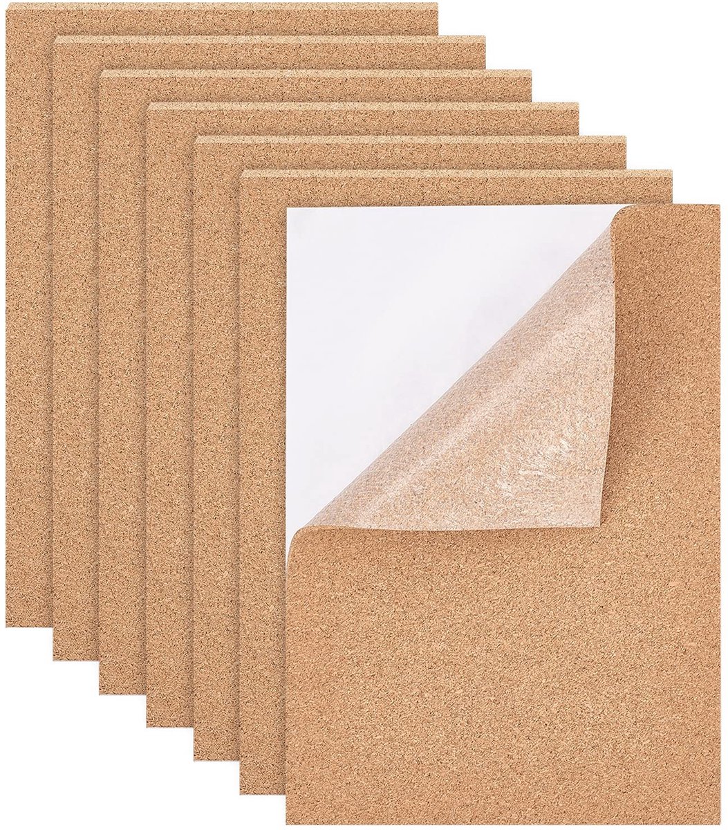 Dailygoods- Kurkplaten 6 stuks - Onderzetters voor glazen - Onderzetters voor pannen - Wanddecoratie - Steunvellen - 30 x 21 cm, 3 mm dik