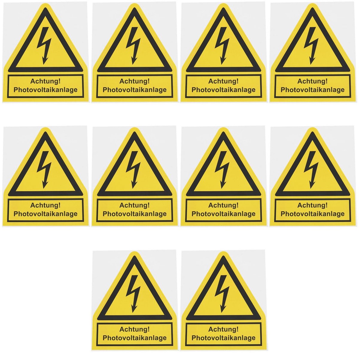 Dailygoods- Waarschuwing Sticker Geel - 10 Stuks - Zelfklevend - 10x12 cm - Fotovoltaïsche Systeem - Industrieel Gebruik - Waarschuwingslabel