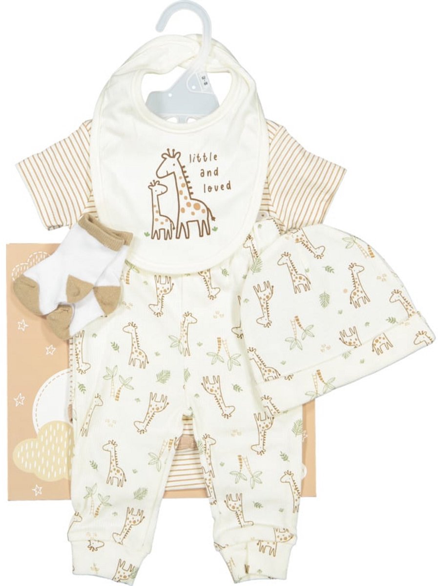Kraamcadeau Baby 6-delig – Baby Geschenkset – Geboortecadeau – Newborn Cadeau – Romper Set met Legging, Slabbetje, Muts en Babysokjes – Babyshower Cadeau – Inclusief Cadeautas – Maat 62/68 – foto 3
