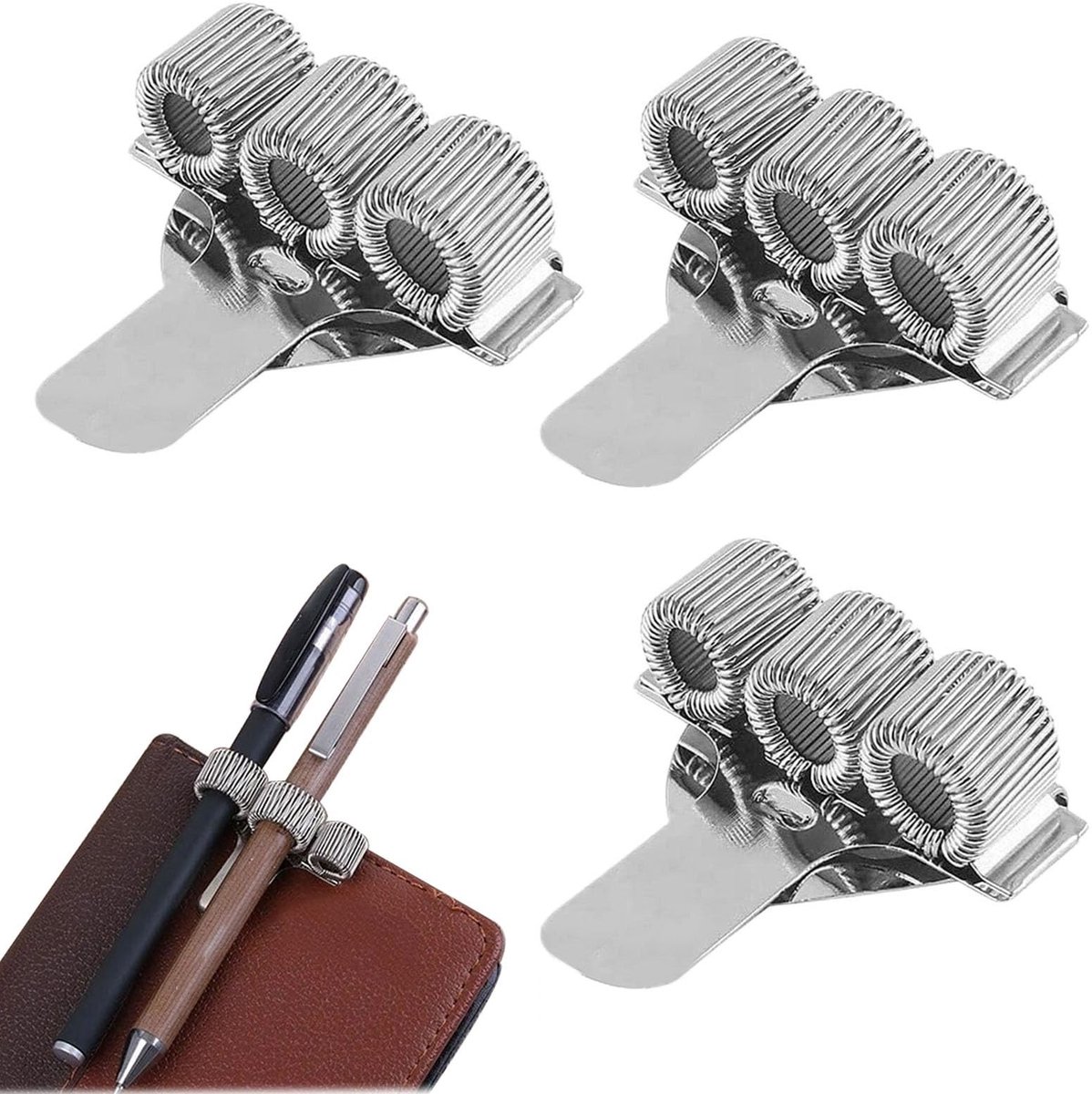 Dailygoods- Pennenhouder 3-Holes - Roestvrij Staal - 3 Stuks - Verstelbaar - Duurzaam - Geschikt voor Diverse Pennen - Pennenclip