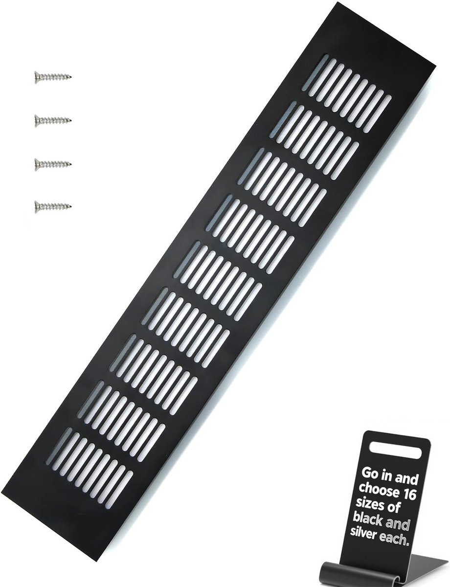 Dailygoods- Ventilatierooster Aluminium - 400 x 80 mm - Zwart - Vierkant - Corrosiebestendig - Eenvoudig te installeren - Luchtrooster