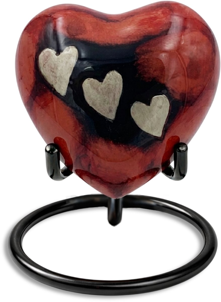 Akerz Mini Urn - rood met hartjes - Hart - Aluminium - Inclusief Standaard - Graveerbaar - 80ml