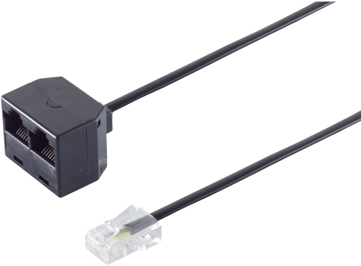 Telefoon splitter 1x RJ11 (m) - 2x RJ11 (v) / zwart - 0,10 meter