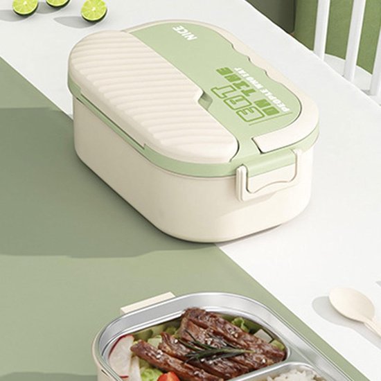 Stalen lunchbox - Voedselcontainer - Maaltijden meenemen - Lekvrij en warmhoudend - 224L x 14B x 93H cm - Groen — afbeelding 4
