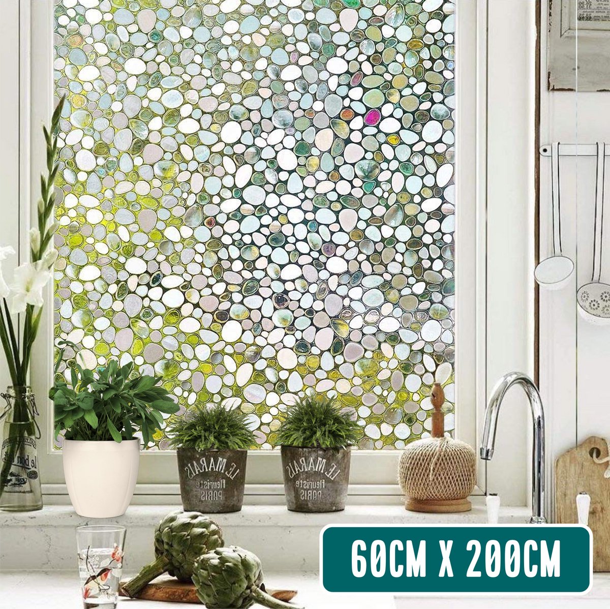 Homewell 3D Raamfolie HR++ - Anti-Inkijk - Isolerend & Zonwerend - 60x200cm – Statisch - Kiezel