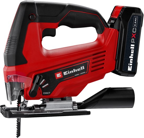 Kit scie sauteuse sans fil Einhell TC-JS 18/70 Li - Power X-Change - 18 V/ Li-ion - Hauteur de course : 20 mm - Coupes d'onglet : max. 1 lame de scie - Incl. Batterie 2,5 Ah et 1x chargeur