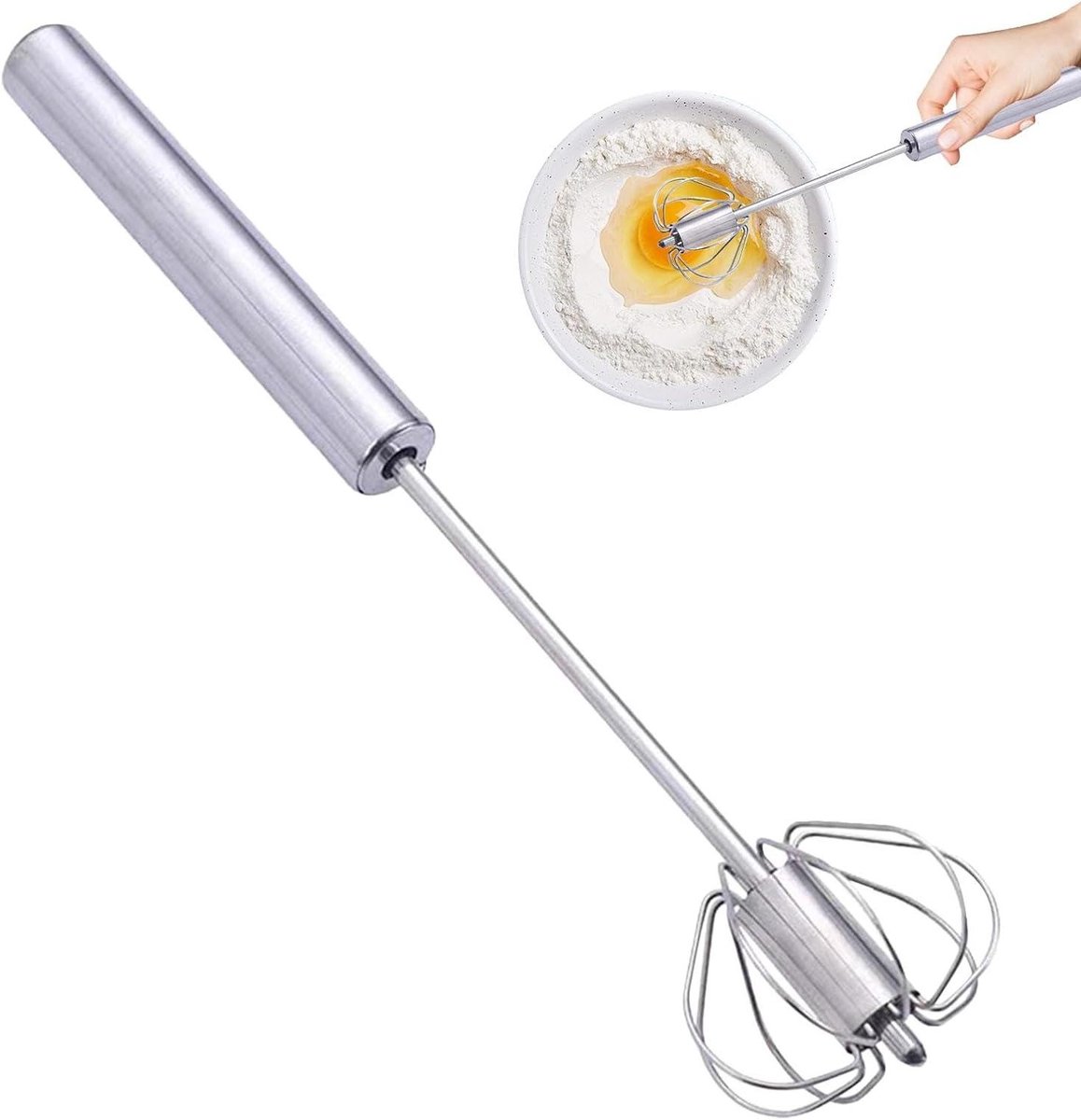Halfautomatische garde - Keukenmixer handmatig - Ingrediënten mengen - Roestvrij staal - 27 cm lengte - Zilverkleurig