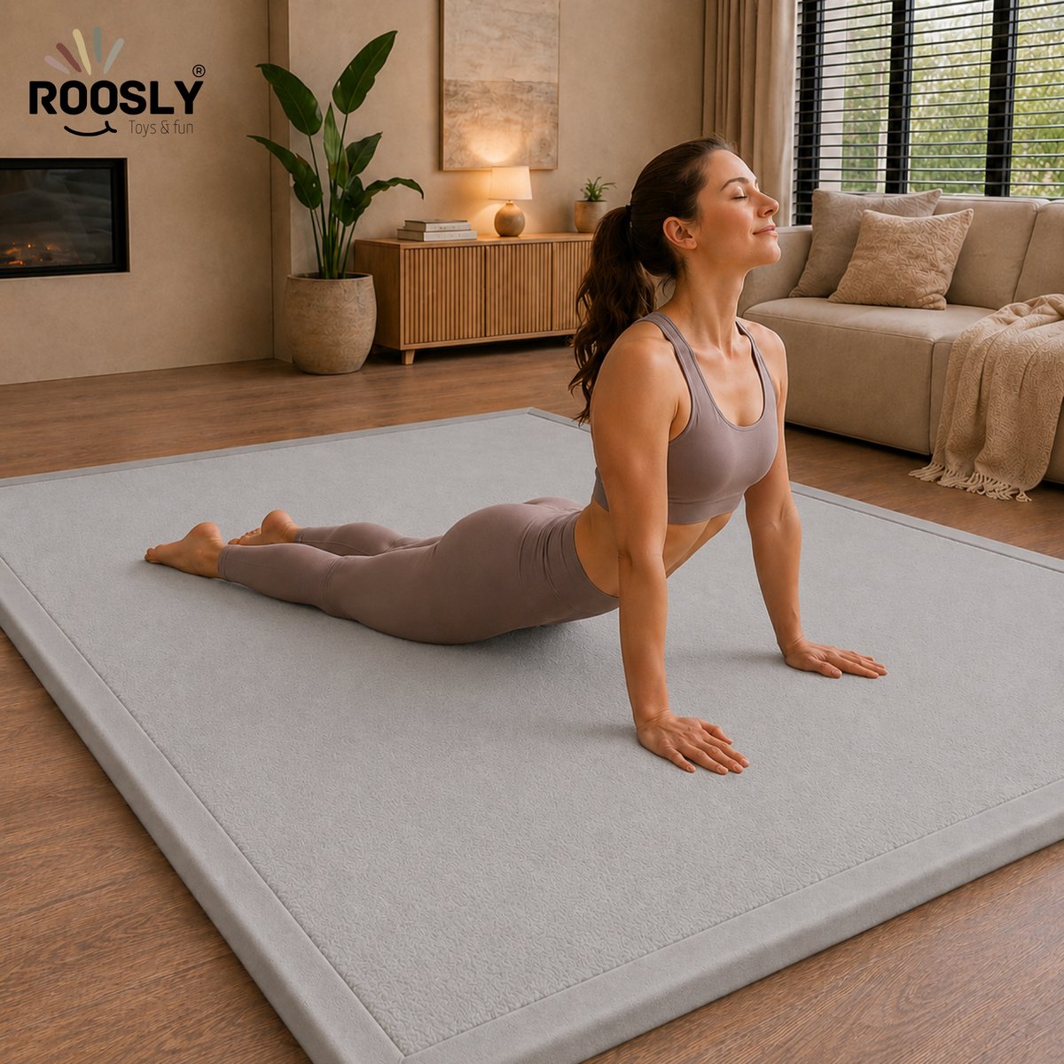 Roosly Speelmat Baby - Fluwelen Speelkleed baby - speeltapijt - kruipmat - playmat - Extra Dik Traagschuim 3 cm - Antislip - Zacht & Veilig - 150 x 200 cm - Mist Grey – foto 5