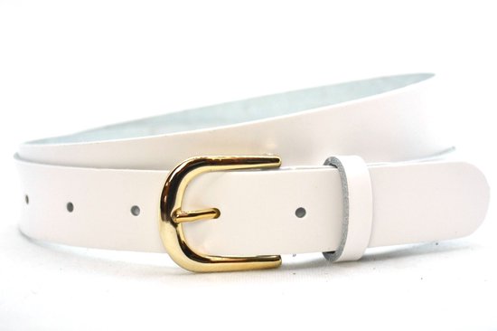 Dames riem Leer- Wit - Breedte 3cm - Mooie gouden gesp - Lengte totaal 120 cm / Riemmaat 105 - Witte riem dames