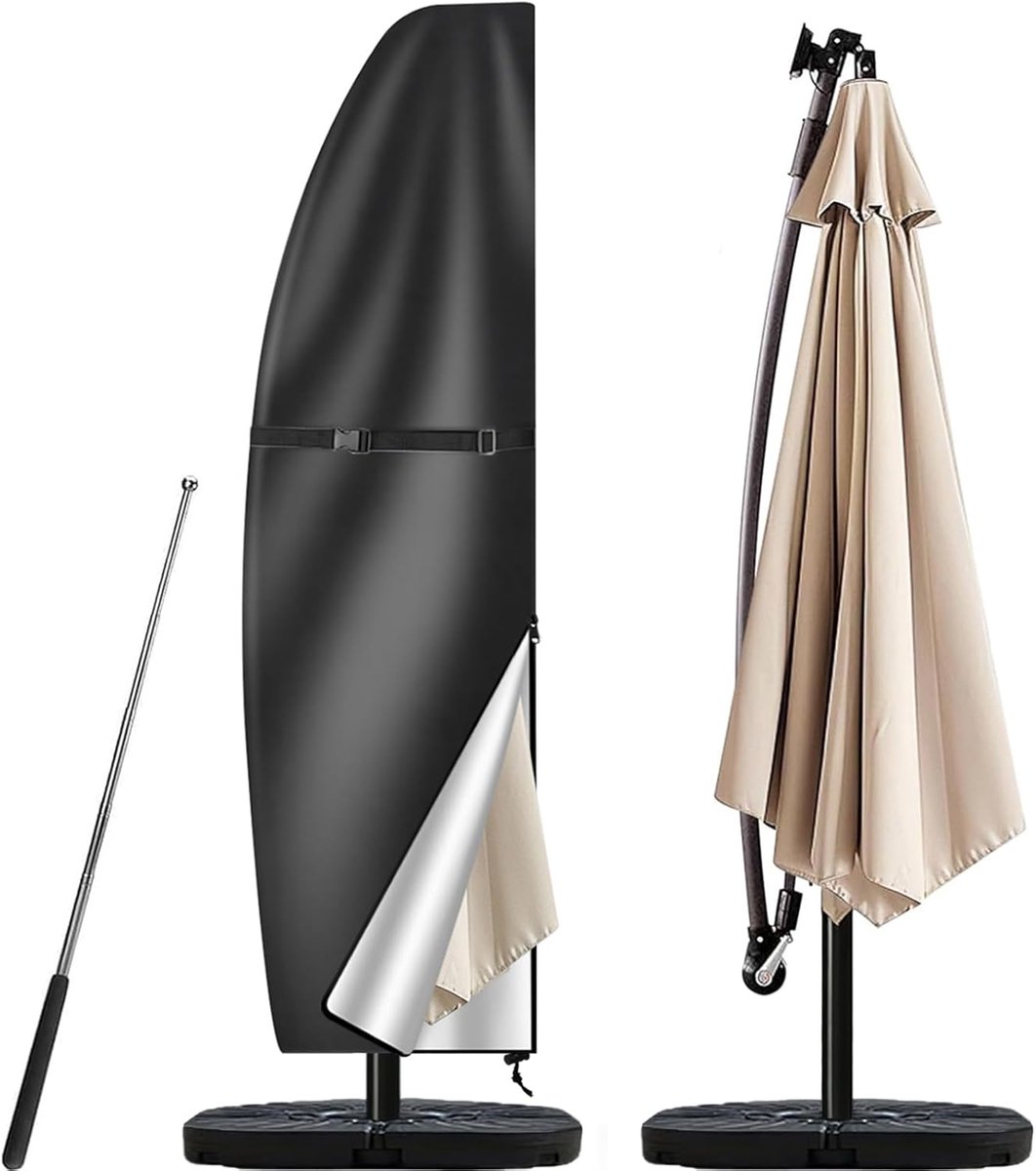 sollbry Parasolhoes voor Zweefparasol - Tot 300 cm - Waterdicht Oxford 420D - Met Rits en Stok - UV-bestendig - Parasolhoes voor Balkonparasol, Marktparasol, Tuinparasol - Zwart