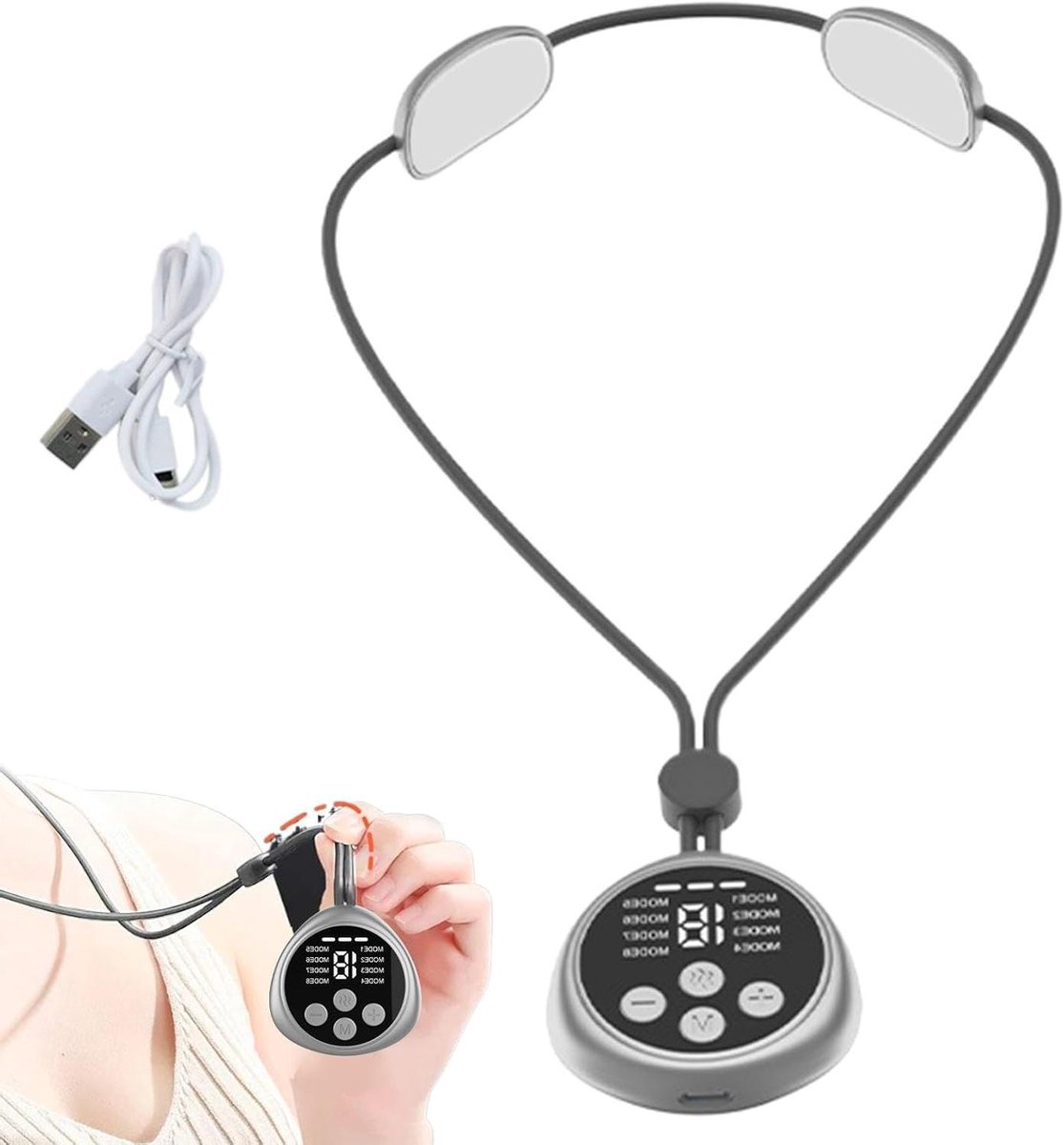 Nekmassageapparaat met warmte - Draagbare nekontspanning - Spierontspanning thuis - 19 intensiteitsniveaus - 15.1 x 14.6 cm - Wit