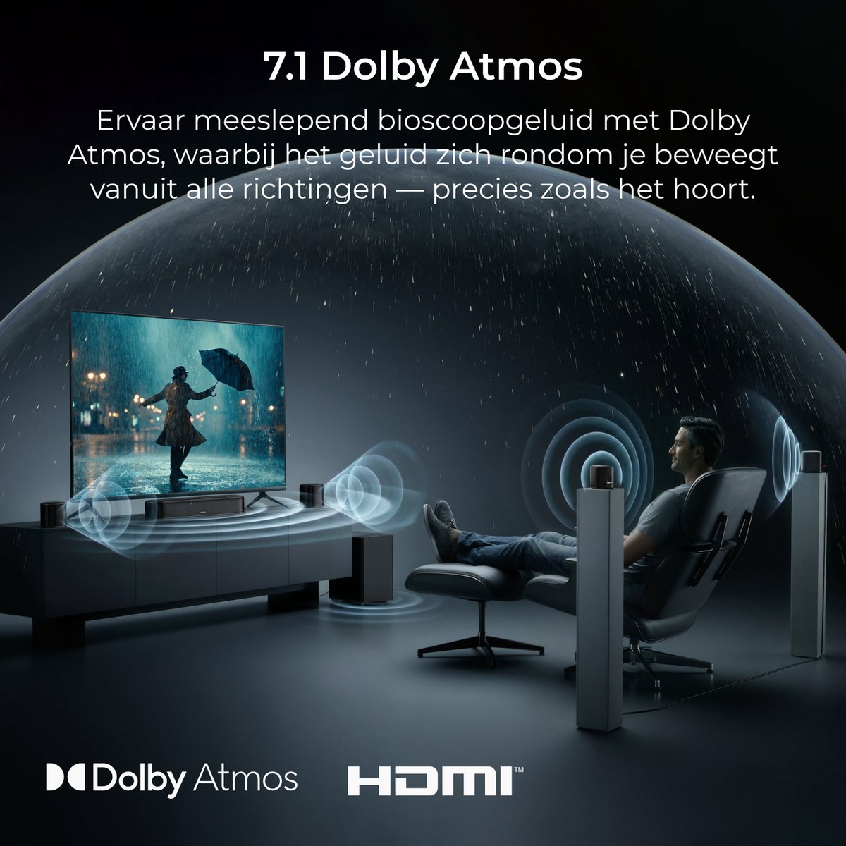 ULTIMEA 7.1 Soundbar met Dolby Atmos, Inclusief 5,25" Subwoofer en 4 Surround Speakers, Home Cinema Systeem voor TV, HDMI eARC, Aura S5T thumbnail 3