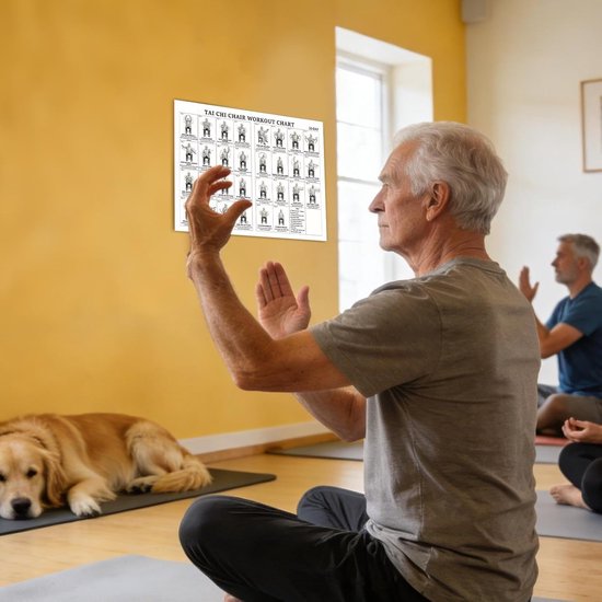 Stoel Yoga Plan - Oefen Poster - Thuis Fitness - Senioren Vriendelijk - 45 x 30 cm - Meerkleurig — afbeelding 4