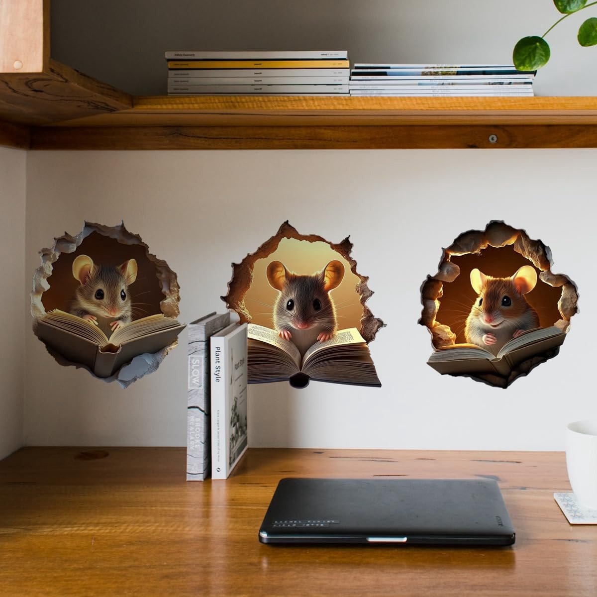 Dailygoods- Muursticker 3D Muis - Wanddecoratie Slaapkamer - Leuke Cadeau - Muurdecoratie Leeskamer - Zelfklevend - Verwijderbaar