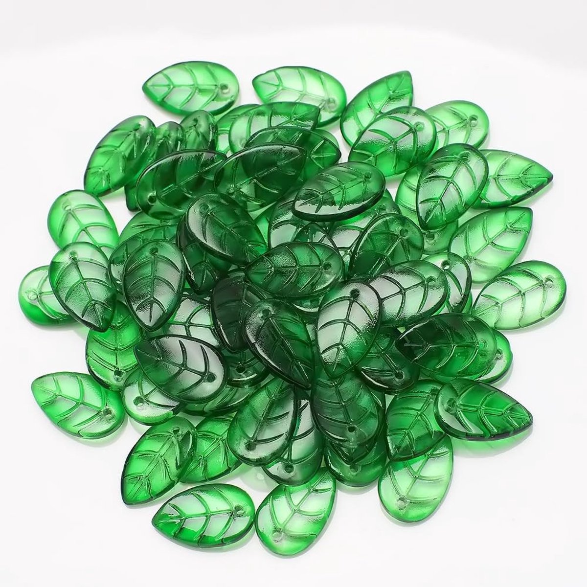 Dailygoods- Bladkralen 50 Stuks - Geglazuurde Glaskralen - Sieradenkralen - Knutselkralen - 10 x 18 mm - Diverse Kleuren