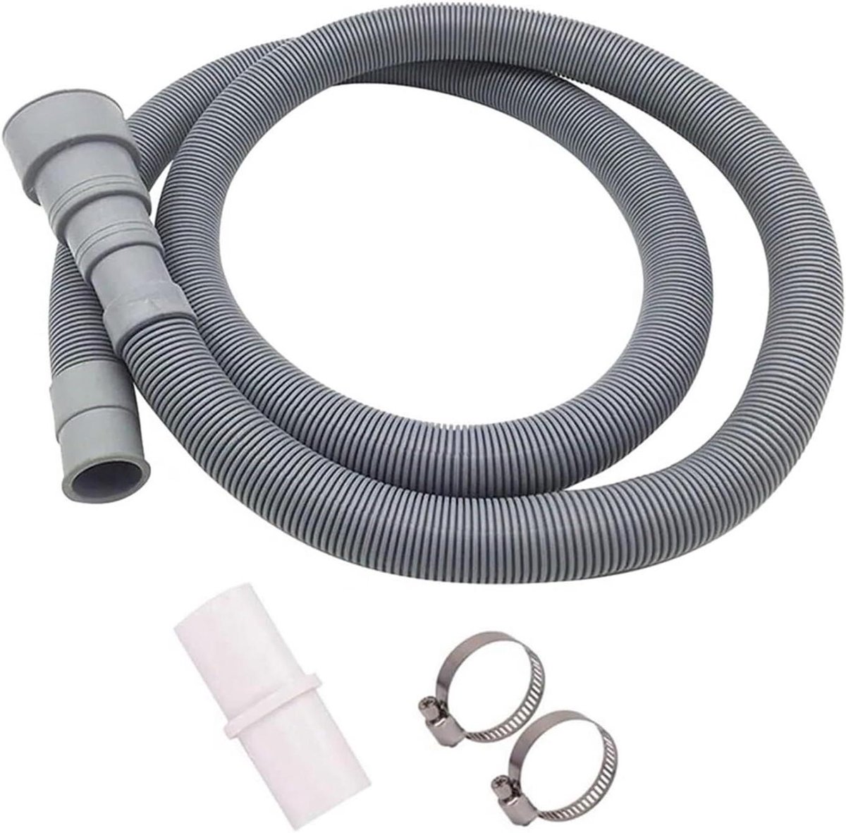 Afvoerslang Set - Wasmachine Vaatwasser - Water Afvoeren - Inclusief Klemmen Adapter - 200 cm - Grijs