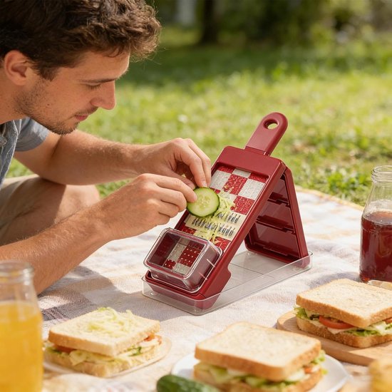 Groente Hakker - Keuken Gadget - Maaltijd Voorbereiding - 4-in-1 Functies - 30x12x6 cm - Rood van Groente — afbeelding 4