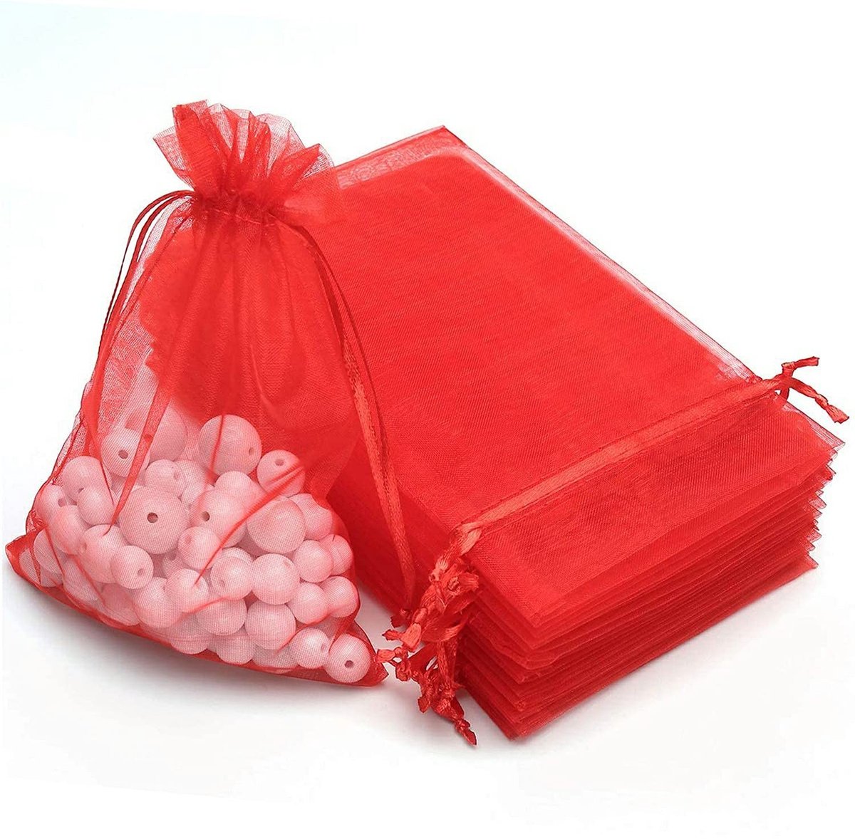 Dailygoods- Organza zakjes 100 stuks - Rode geschenktas - Sieradenzakjes - Snoepzakjes - Bruiloft - 7 x 9 cm - Hoogwaardig materiaal - Geschenkzakjes