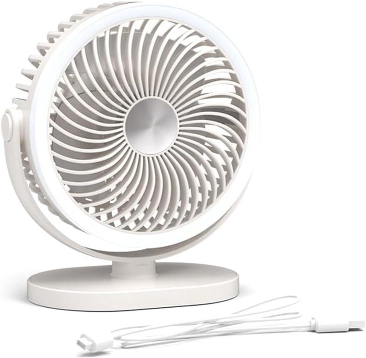Bureauventilator met licht - Hangende ventilator - Kamperen en reizen - Drie snelheden - 1000 mAh batterij - Wit