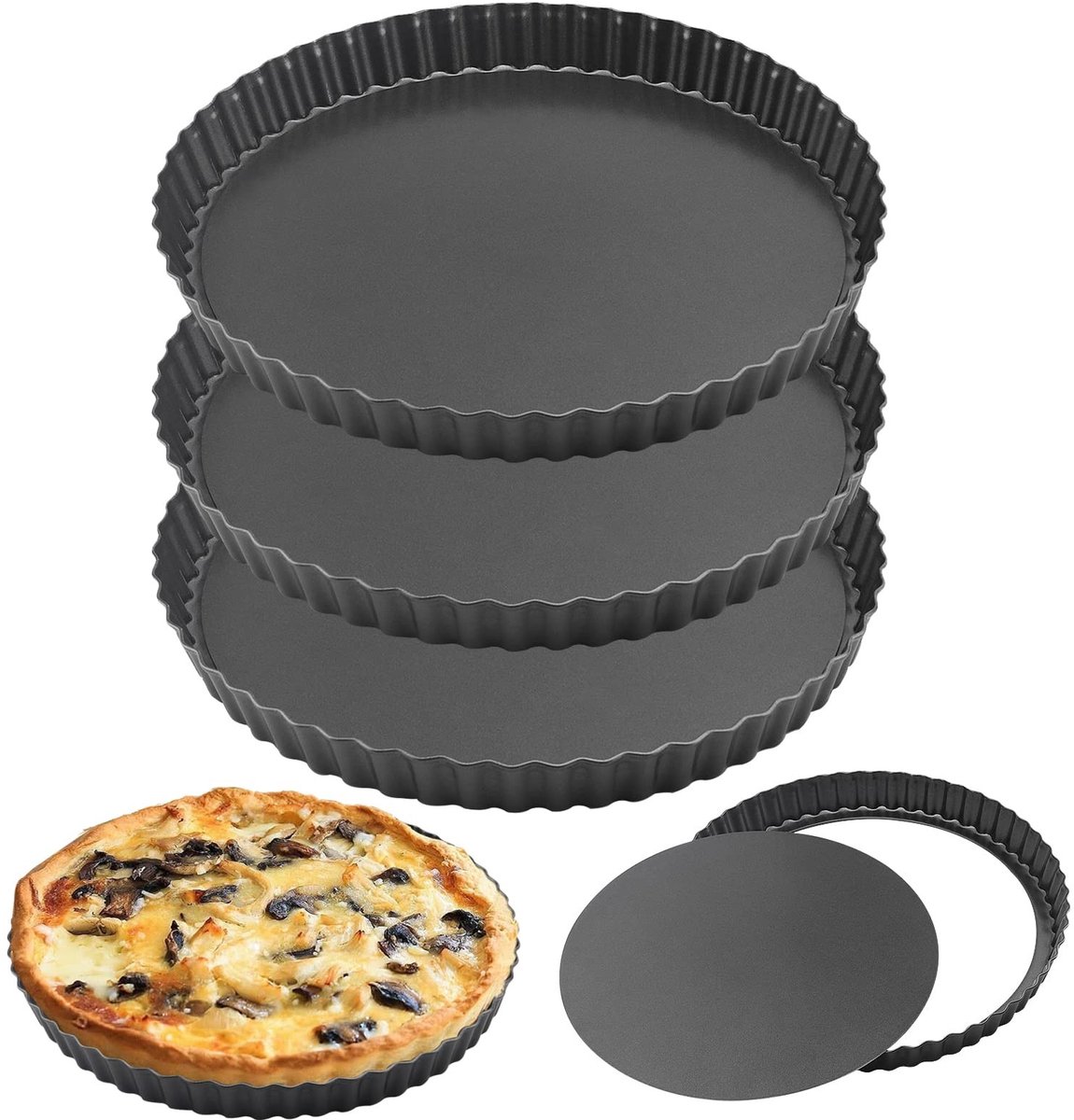 Dailygoods- Quichepan 25 cm - Antikleef - Verwijderbare Bodem - Geribbelde Randen - Duurzaam Koolstofstaal - Ideaal voor Taarten - Taartvorm