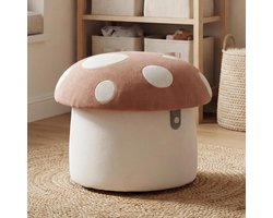 Ya-Home Children's Ottoman Upholstered Chenille Mushroom Storage Footstool with Hidden Storage for Kids Soft Padded Nursery Stool for Bedroom Playroom,Pink