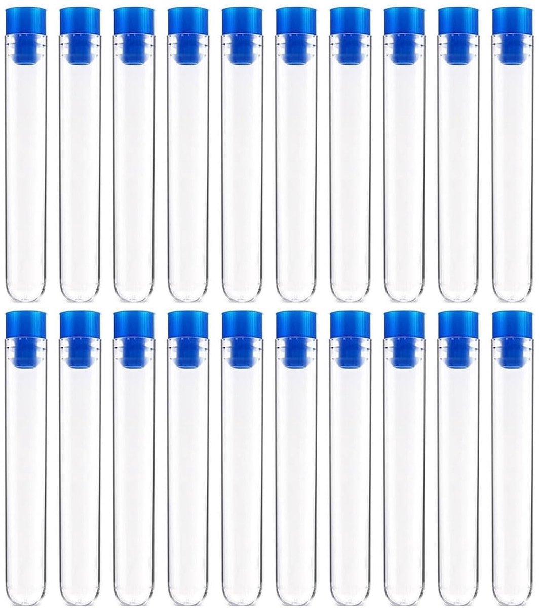 Dailygoods- Reageerbuis 20 stuks 15 x 100 mm - Kunststof - Waterdicht - Milieuvriendelijk - Deksels - Ideaal voor snoep en decoraties - Opslagbuis
