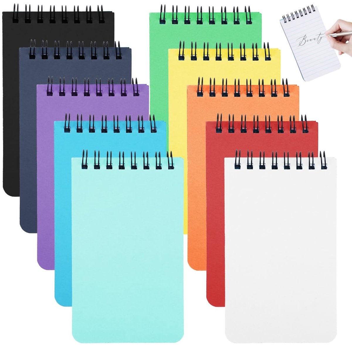 Dailygoods- Notitieblok A7 - Spiraalbinding - Mini-notitieblok - Gelinieerd/Rasterpatroon - 10 Kleuren - Lichtgewicht en gemakkelijk mee te nemen - Notitieboekje