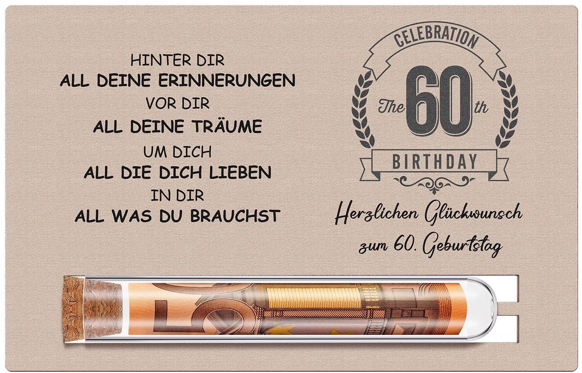 Dailygoods- Wenskaart Houten 60e Verjaardag - Geldcadeau - Tegoedbon - Grappige Geschenkdoos - Verjaardagsgeschenk - Onvergetelijke Herinneringen - Verjaardagskaart