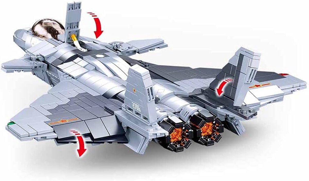 Sluban ModelBricks J-20 Fighter Mighty Dragon bouwspeelgoed vanaf 10 jaar – constructiespeelgoed modelbouw – bouwdoos met 926 bouwstenen – M38-B0931 — afbeelding 7