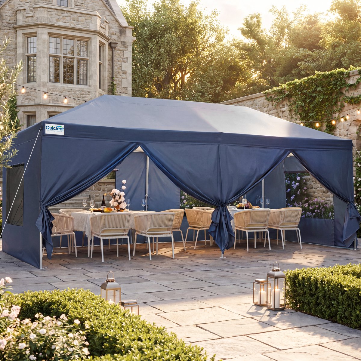 Quictent Vouwbare Partytent 3x6m – waterdicht, 6 zijwanden, in hoogte verstelbaar – Blauw