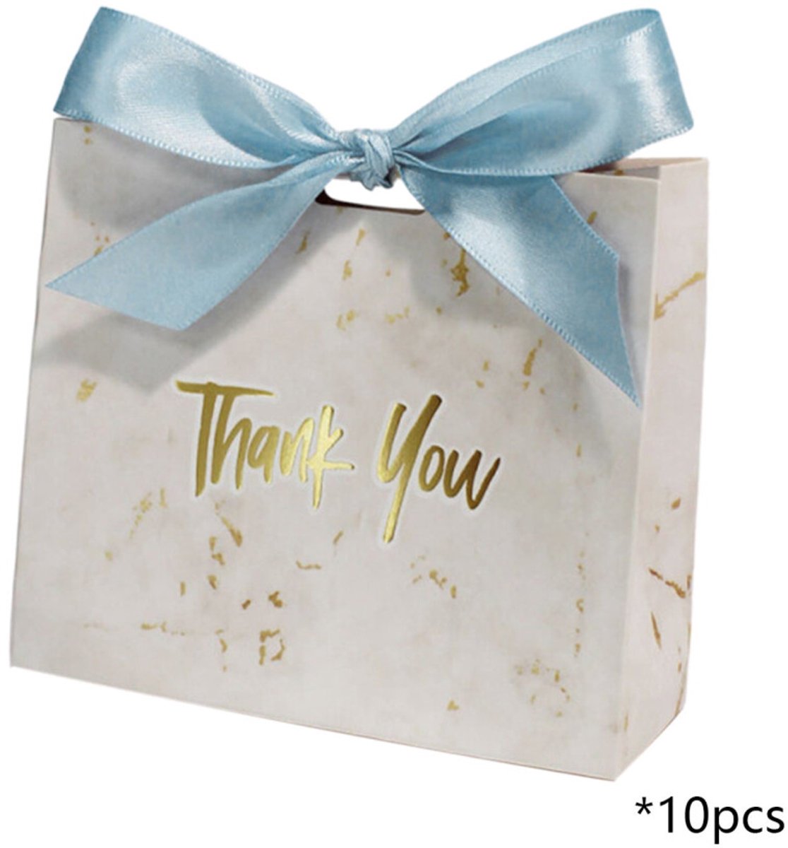 Kleine papieren cadeautasjes met strikjes - Dankjewel! (10 tasjes per verpakking)