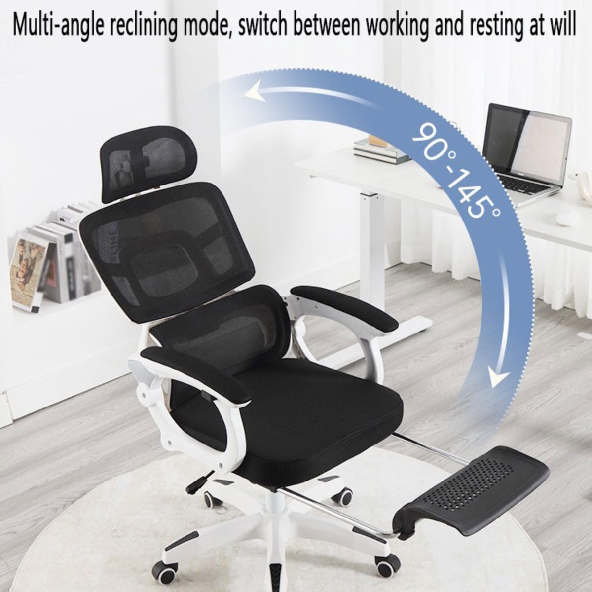Ergonomische bureaustoel 50x122 cm – Hoogteverstelbare Mesh Bureaustoel met Lendensteun, Verstelbare Hoofdsteun, Wippfunctie 90–120°, 360° Draaibaar, Comfort Zitstoel voor Kantoor, Thuiswerk & Studenten – Mobili Bella