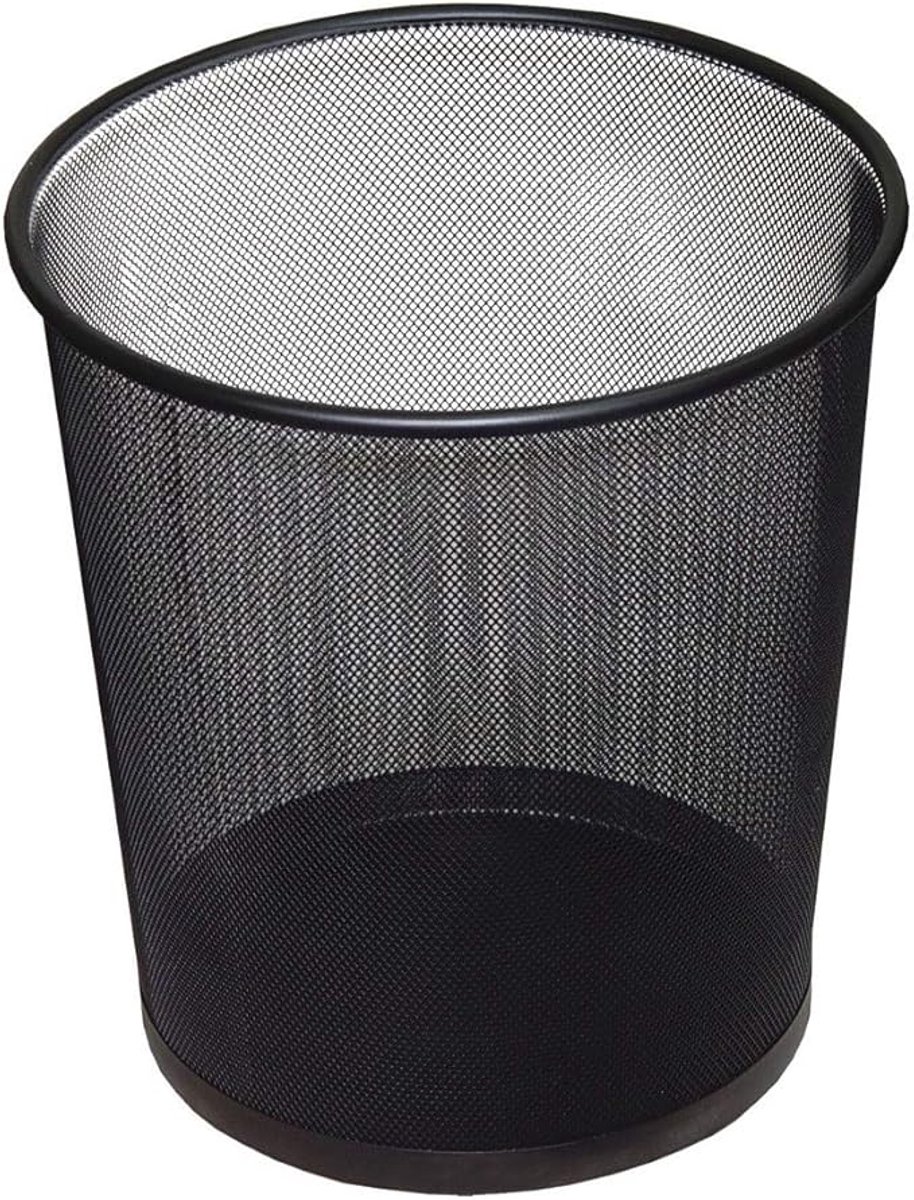 Ronde Gaasemmer Zwart 12 Liter – Metalen Prullenbak voor Kantoor en Thuis – Ademend Design, Roestwerend, 26,6 x 21,8 x 28 cm