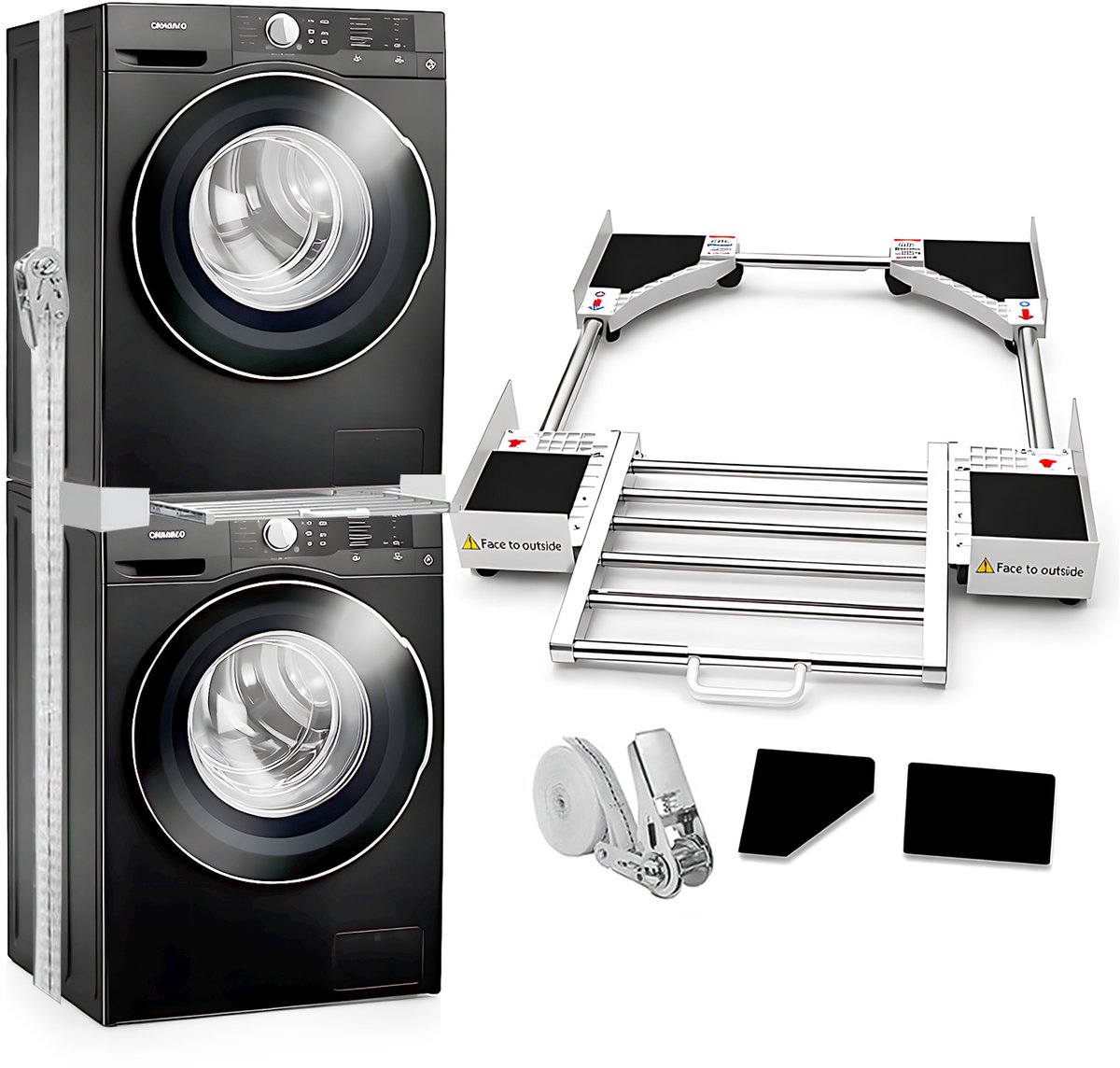 Wasmachine Stapelkit - Droger Stapelrek - Verstelbaar Wasmachine Verbindingsframe - Wit - Geschikt Voor 24 Tot 29 Inch Wasmachine En Droger