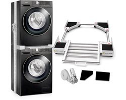 Wasmachine Stapelkit - Droger Stapelrek - Verstelbaar Wasmachine Verbindingsframe - Wit - Geschikt Voor 24 Tot 29 Inch Wasmachine En Droger