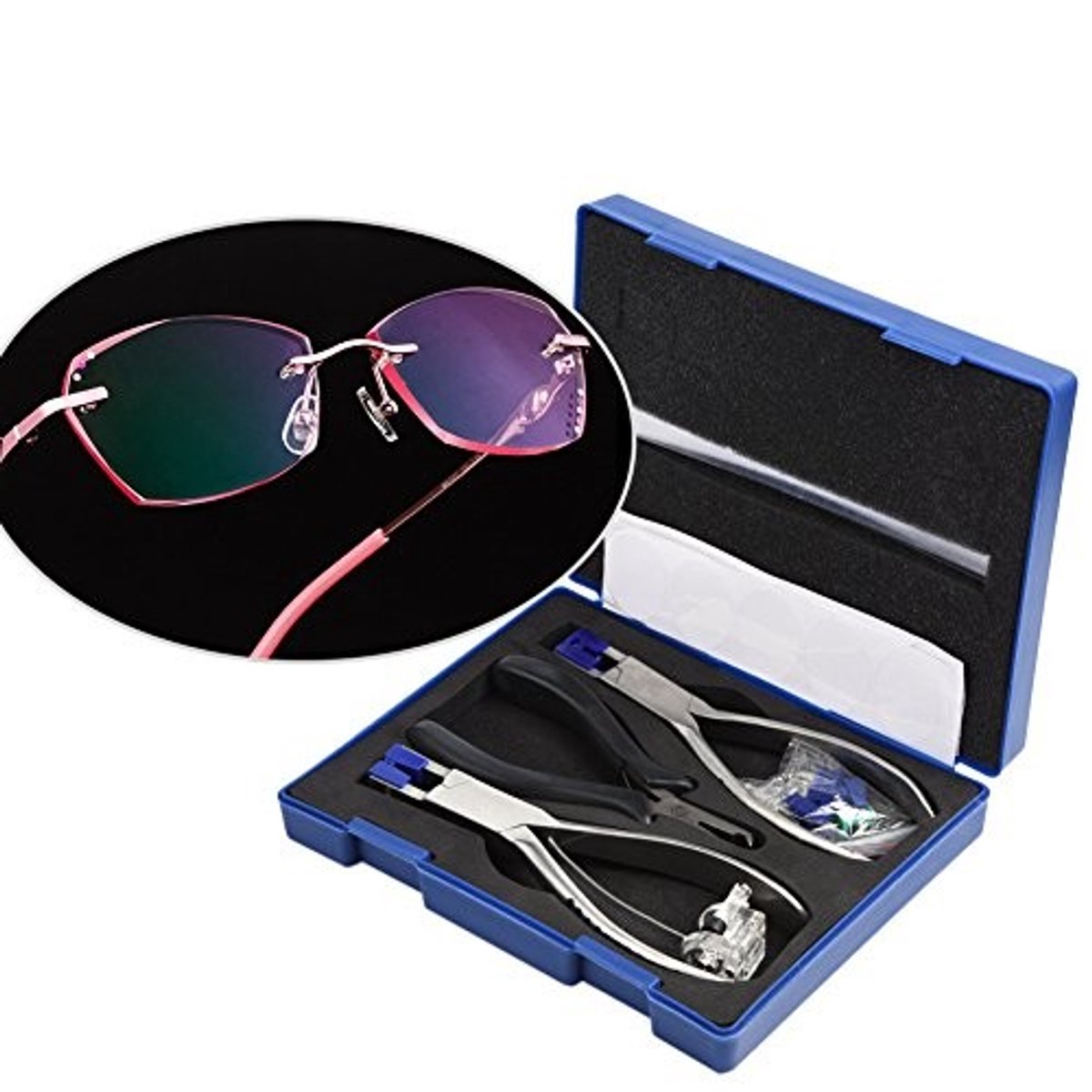 Dailygoods- Brilmontage Professionele Reparatieset - Handgereedschap - Multifunctioneel - Roestvrij Staal - Draagbaar - Inclusief Positioneringsplaat - Brillenreparatieset