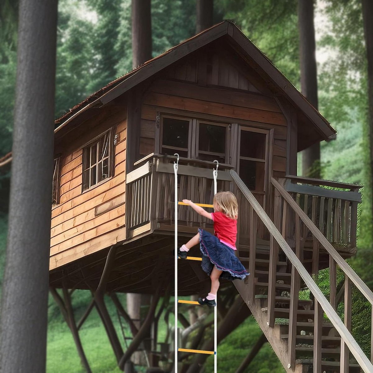 Touwladder - Reddingsladder - Veiligheid Thuis - Sterk Draagvermogen - 12 Meter - Blauw Wit Geel