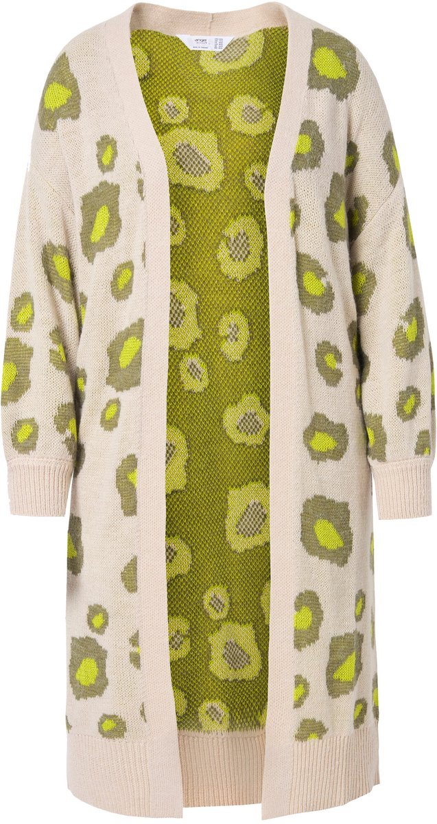 Angel of Style - Dames - Lang vest oversized dierenprint open model - Rietgroen - Maat 50+