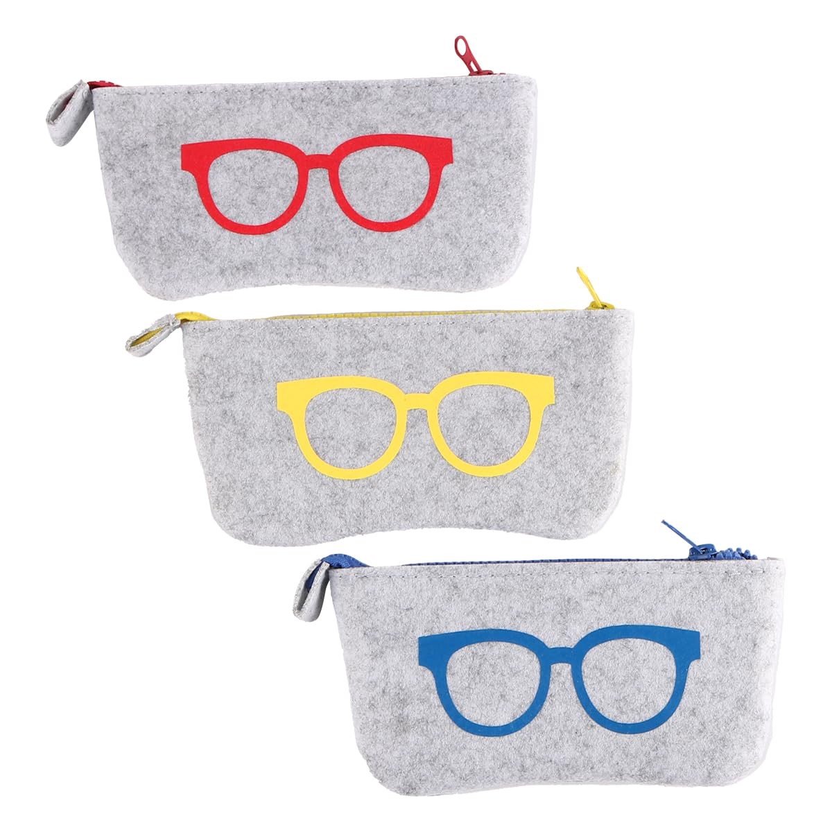 Dailygoods- Brillenkoker Draagbaar - 3PCS Set - Anti-Kras - Vilt - Rood/Geel/Blauw - 18x9x0.2CM - Brillenetui