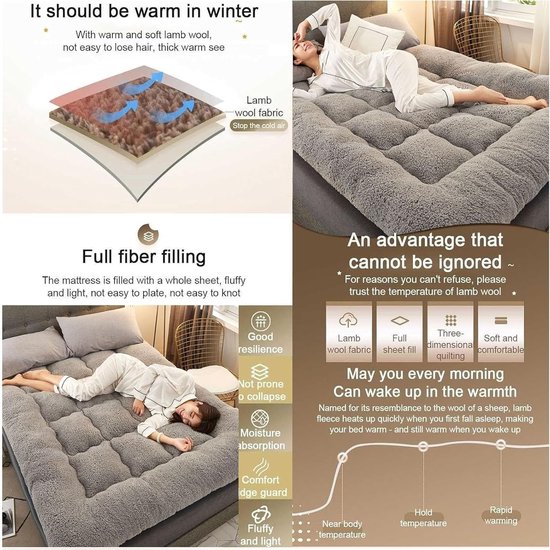 Japanse Futonmatras - Vloermatras Slaapbank - Comfortabel Slapen - Extra Dikke Vulling - 7 cm dik - Grijs — afbeelding 3