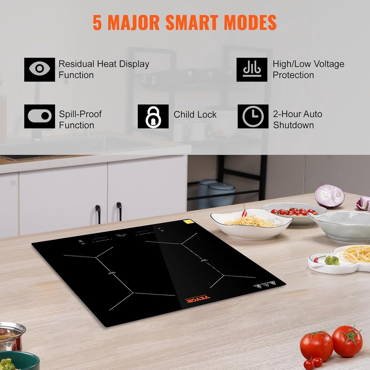 Inductiekookplaat Elektrisch fornuis Veelzijdig koken Touchscreen bediening 59 cm Zwart