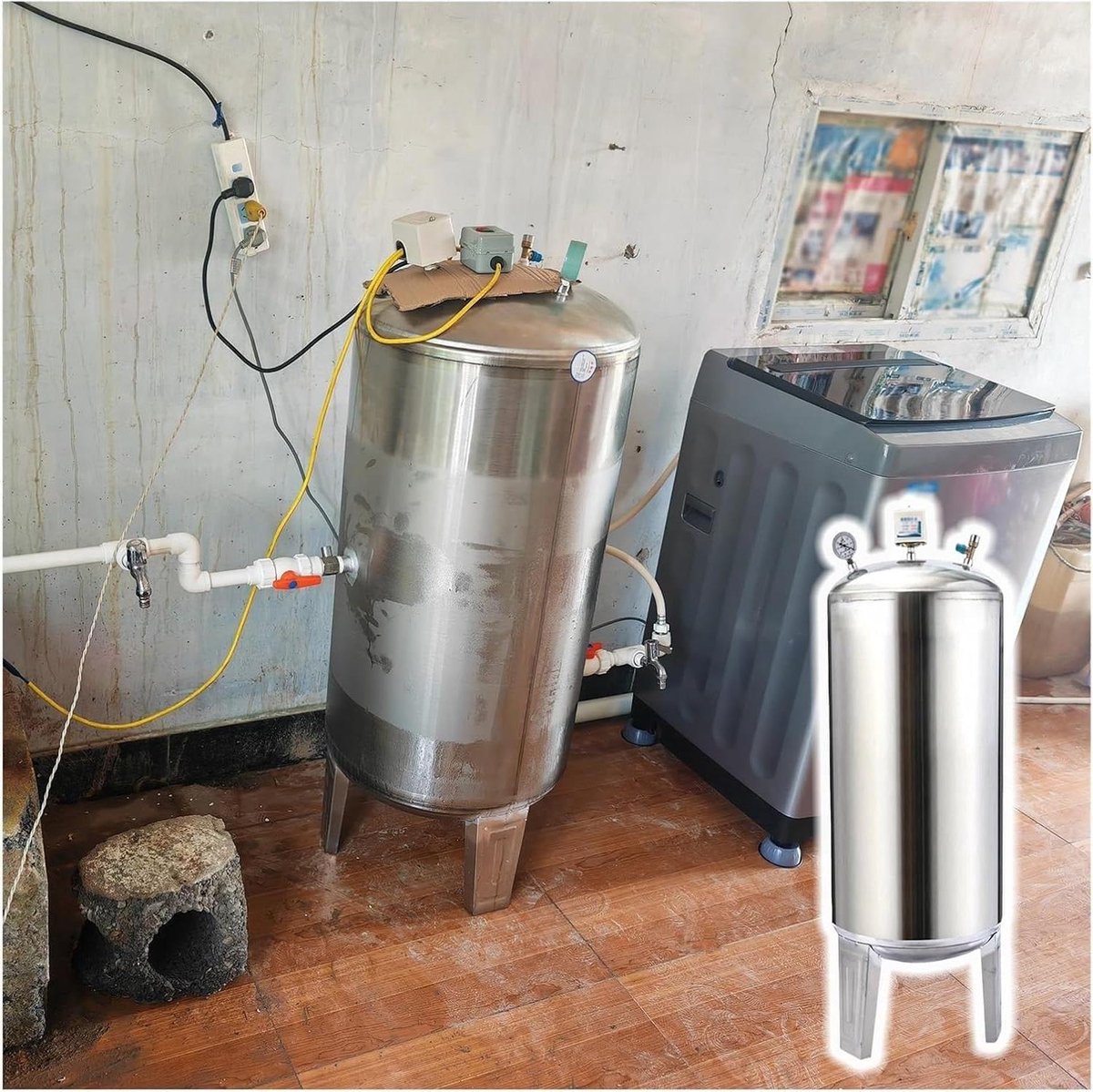 Water Opslagtank - Druk Tank - Waterdruk Verhoging - Voedselveilig Roestvrij Staal - 100L 37.4X15.7IN - Zilver