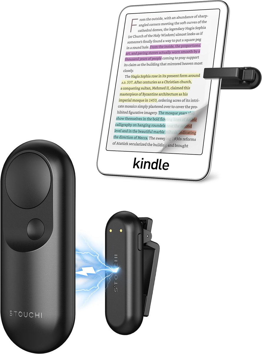 Stouchi Afstandsbediening voor E-reader - Magnetische Kindle Paginadraaiër - Geschikt voor Kindle Paperwhite, Colorsoft - Zwart